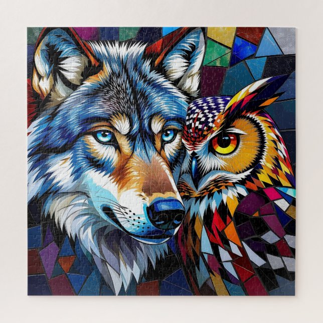 Wolf and Owl Vibrant and Colourful Jigsaw Puzzle (Vertical)