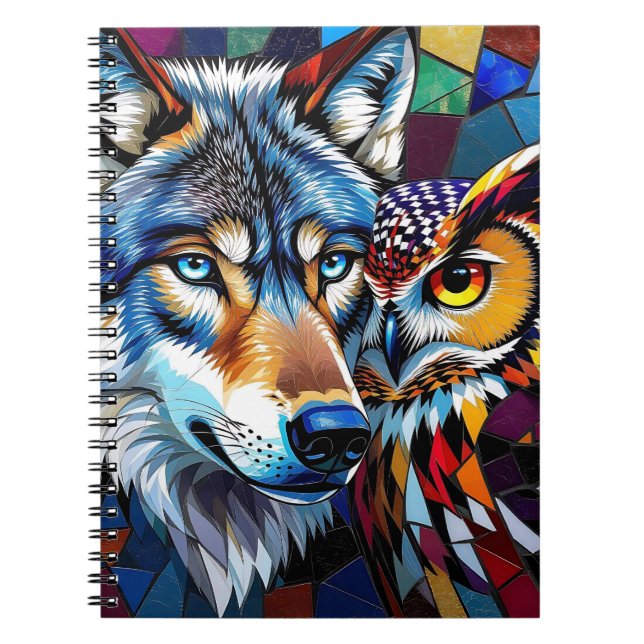 Wolf and Owl Vibrant and Colourful Notebook (Front)