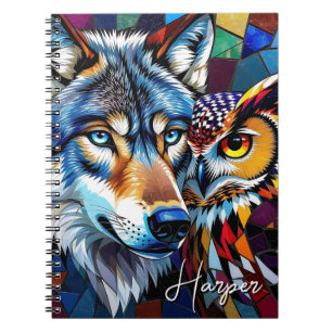 Wolf and Owl Vibrant and Colourful Personalized  Notebook