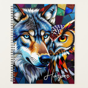 Wolf and Owl Vibrant and Colourful Personalized  Planner