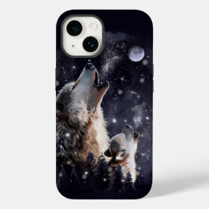 Wolf and puppy howling at the moon Case-Mate iPhone 14 case