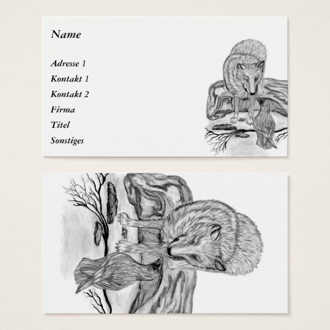Wolf and Raven - Black and White Design (Front & Back)