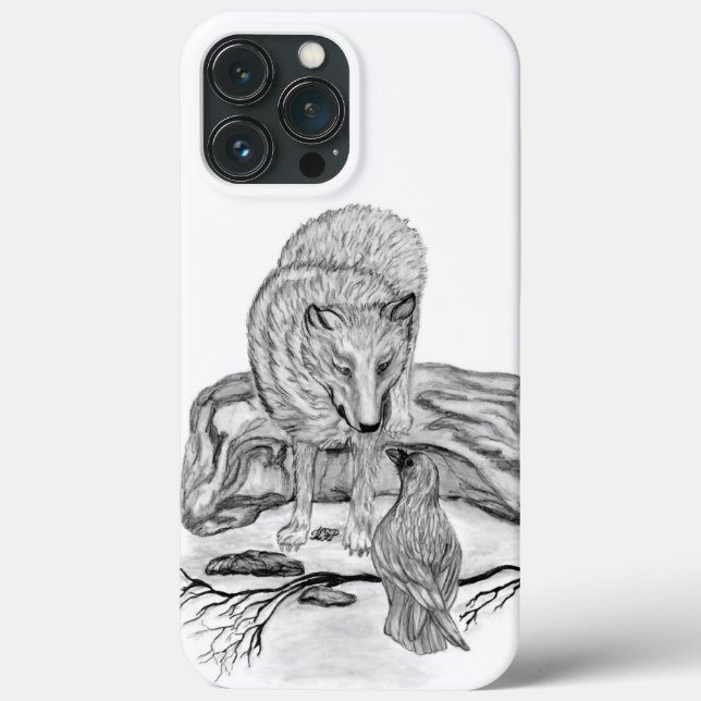Wolf and Raven black and white design Case-Mate iPhone Case (Back)
