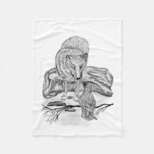 Wolf and Raven - black and white Design Fleece Blanket