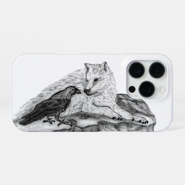 Wolf and Raven black and white design iPhone Case (Back Horizontal)