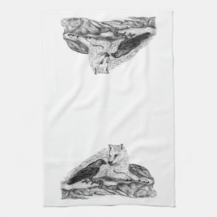 Wolf and Raven black and white design Kitchen Towel