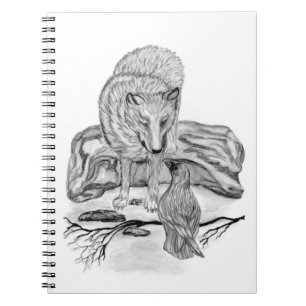 Wolf and Raven black and white design Notebook