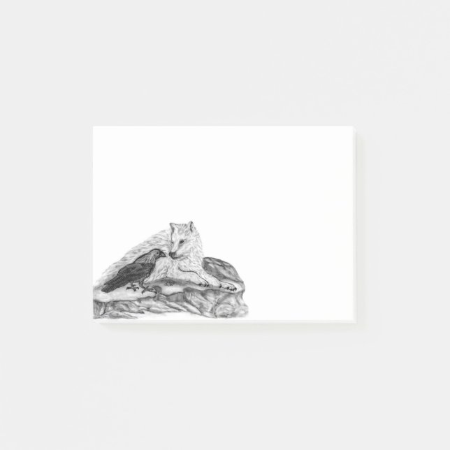 Wolf and Raven black and white design Post-it Notes (Front)