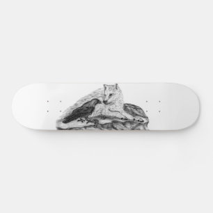 Wolf and Raven black and white design Skateboard