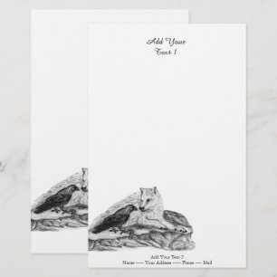 Wolf and Raven - Black and White Design Stationery