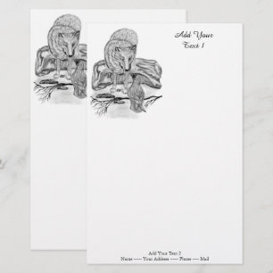 Wolf and Raven - Black and White Design Stationery