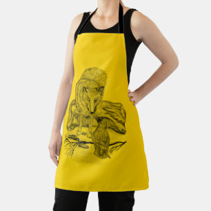 Wolf and Raven black and yellow design Apron