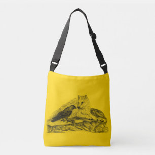 Wolf and Raven -  Black and Yellow Design Crossbody Bag