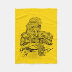 Wolf and Raven - Black and Yellow Design Fleece Blanket