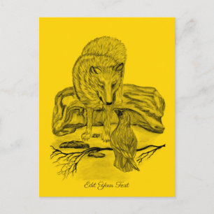 Wolf and Raven - Black and Yellow Design Postcard