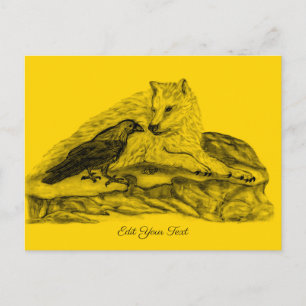 Wolf and Raven - Black and Yellow Design Postcard