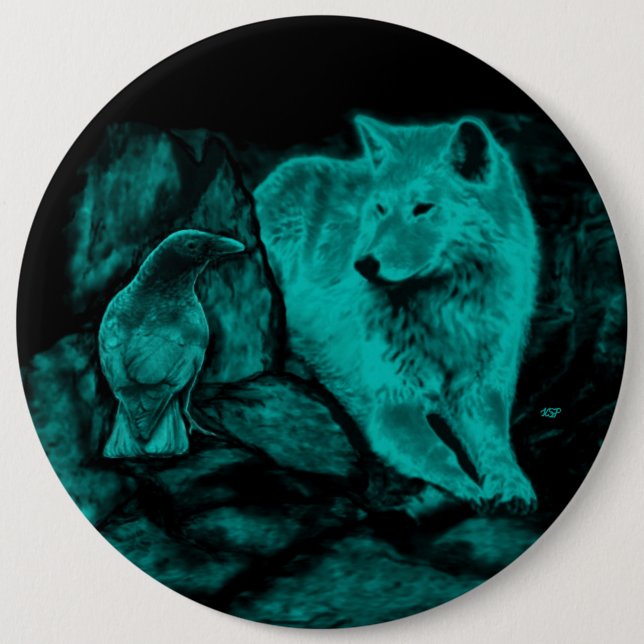 Wolf and Raven in the Night 6 Inch Round Button (Front)