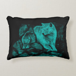 Wolf and Raven in the Night Accent Pillow