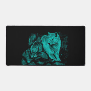 Wolf and Raven in the Night Desk Mat