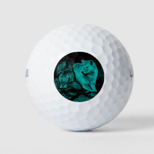 Wolf and Raven in the Night Golf Balls