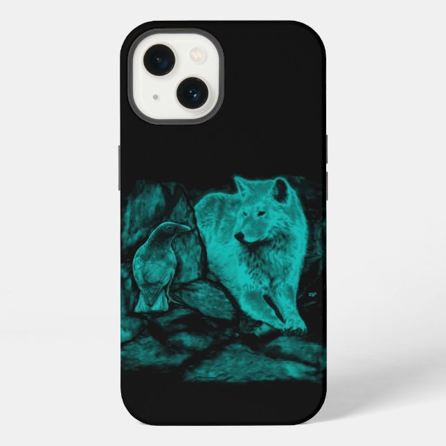 Wolf and Raven in the Night iPhone Case (Back)