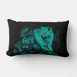 Wolf and Raven in the Night Lumbar Pillow