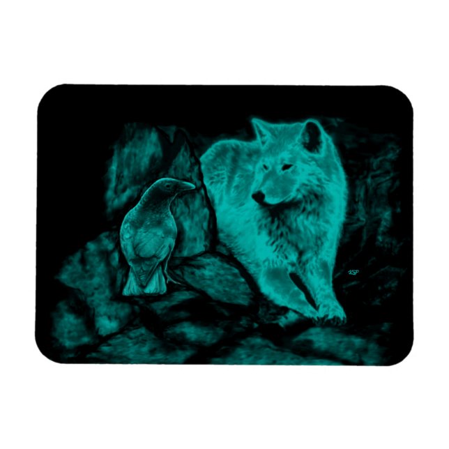 Wolf and Raven in the Night Magnet (Horizontal)