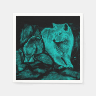 Wolf and Raven in the Night Napkin