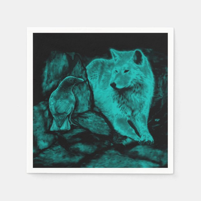 Wolf and Raven in the Night Napkin (Front)