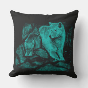 Wolf and Raven in the Night Outdoor Pillow