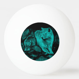 Wolf and Raven in the Night Ping Pong Ball