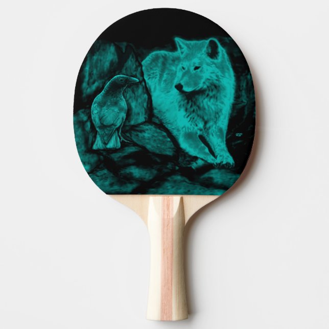 Wolf and Raven in the Night Ping Pong Paddle (Front)