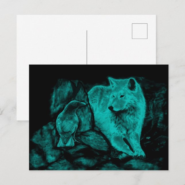 Wolf and Raven in the Night Postcard (Front/Back)