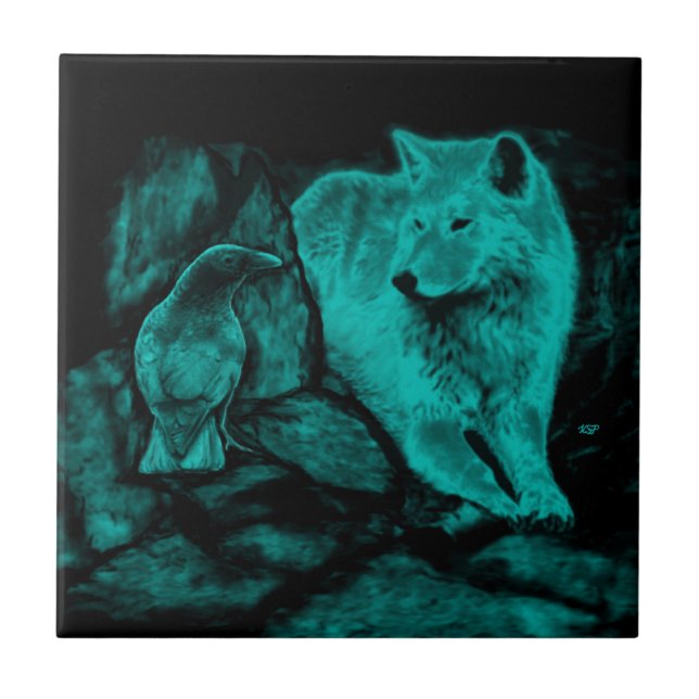 Wolf and Raven in the Night Tile (Front)