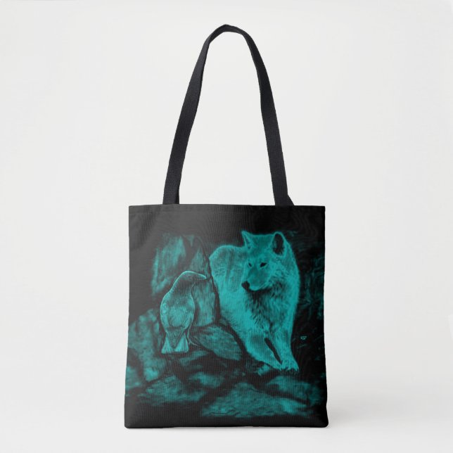 Wolf and Raven in the Night Tote Bag (Front)