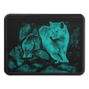 Wolf and Raven in the Night Trailer Hitch Cover