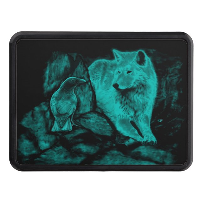 Wolf and Raven in the Night Trailer Hitch Cover (Front)