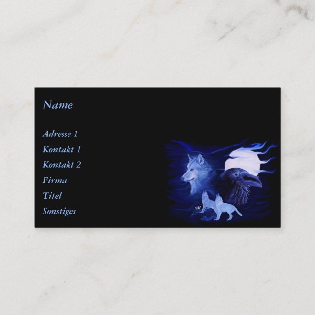 Wolf and Raven with full moon Business Card (Front)