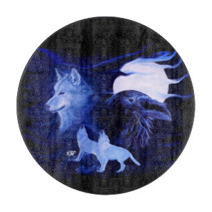 Wolf and Raven with full moon Cutting Board
