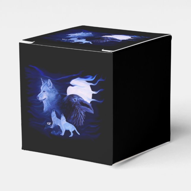 Wolf and Raven with full moon Favor Box (Front Side)