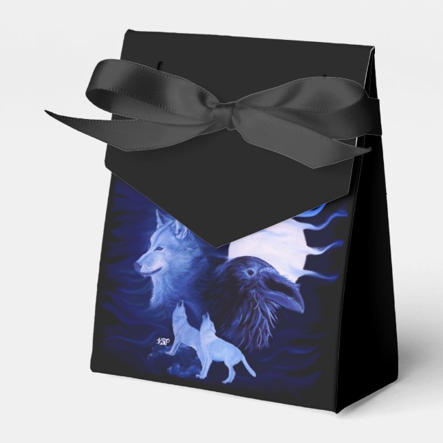 Wolf and Raven with full moon Favor Box (Front Side)