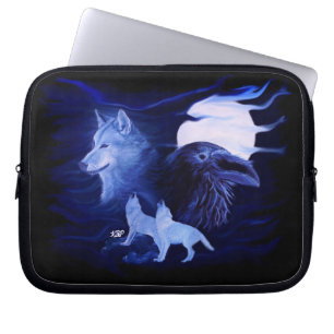 Wolf and Raven with full moon Laptop Sleeve