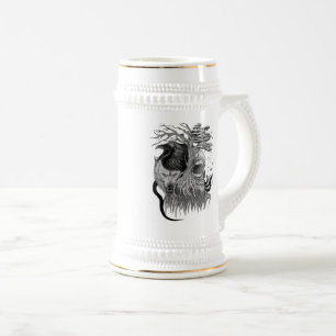 Wolf and Raven with Skull Beer Stein