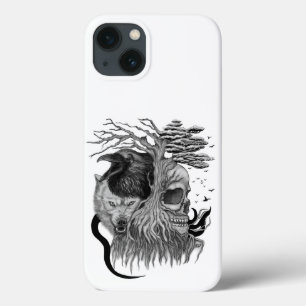 Wolf and Raven with Skull iPhone 13 Case