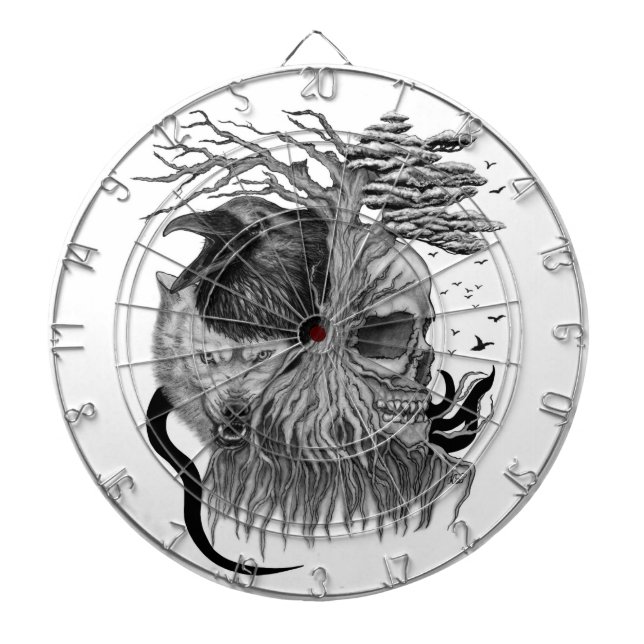 Wolf and Raven with Skull Dartboard (Front)
