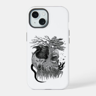 Wolf and Raven with Skull iPhone 15 Case