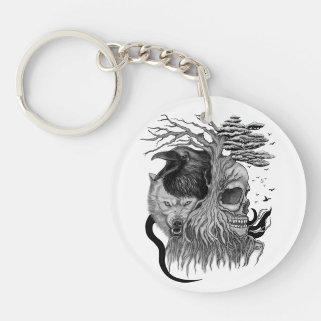 Wolf and Raven with Skull Keychain (Front)