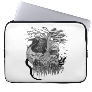 Wolf and Raven with Skull Laptop Sleeve