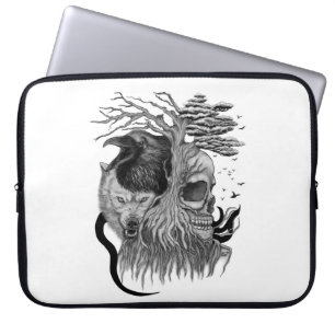 Wolf and Raven with Skull Laptop Sleeve