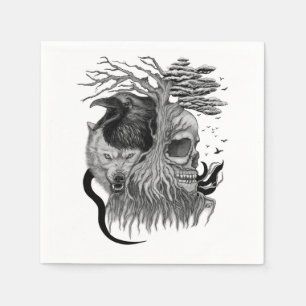 Wolf and Raven with Skull Napkin